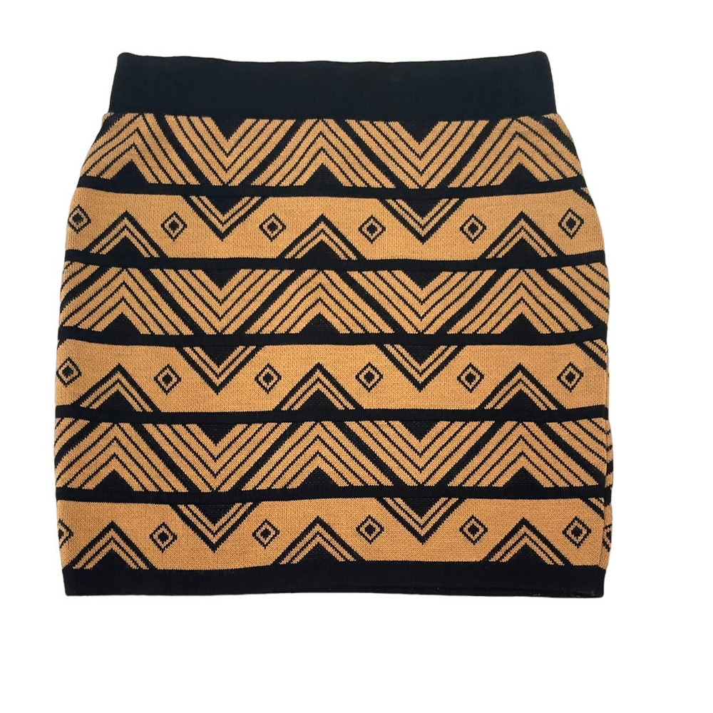 Hera Mini Skirt Medium Aztec Print Mini Skirt Black and Tan